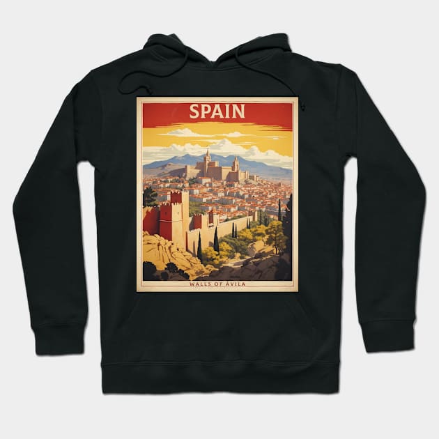 Walls of Avila Spain Travel Tourism Retro Vintage Art Hoodie by TravelersGems